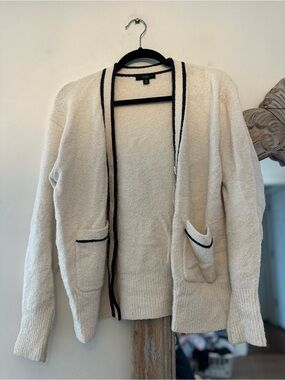 J. Crew Cozy Off-White Open-Front Women's Cardigan Sweater with Navy Trim